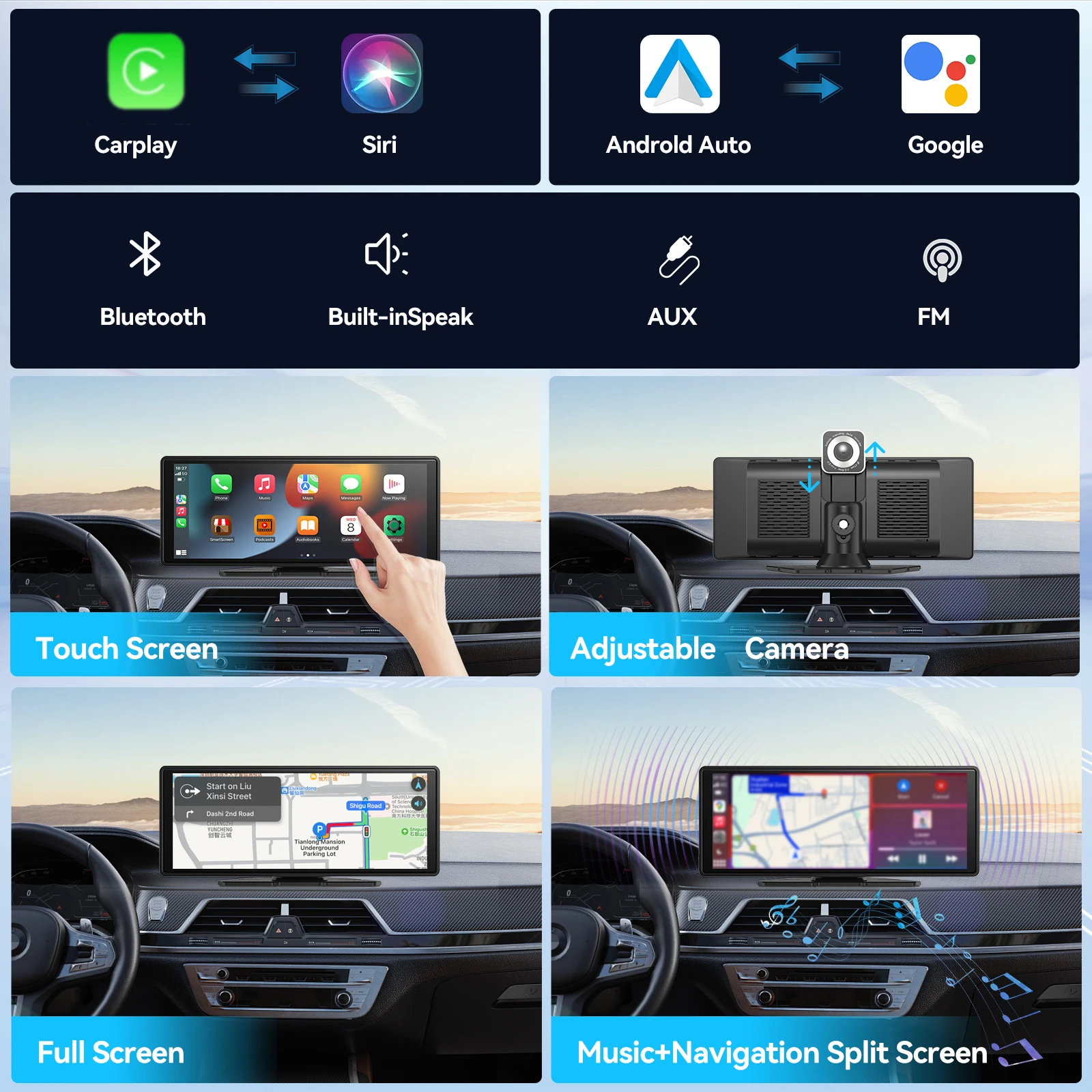 Universeller tragbarer kabelloser Carplay-Bildschirm für das Auto – Bild 3