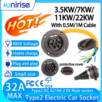Typ2 EV-Ladebuchse 16A 32A 7KW Ein- oder Dreiphasig mit 0,5M Kabel IEC 62196 für EU-Standard Typ 2