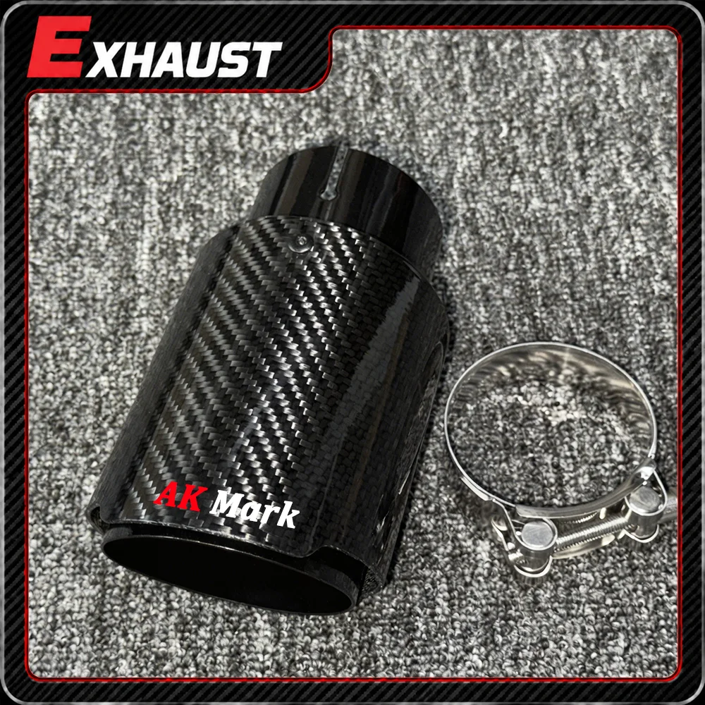 Auto-Tuning Einzelauspuff-Endrohr Schwarz Glänzend Carbonfaser Schalldämpfer Endrohr Auspuffdüse für AK