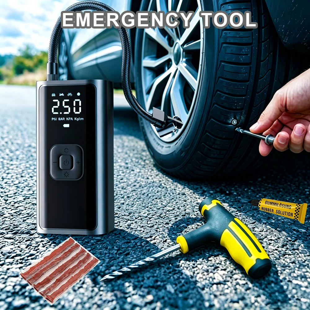 YIJU Auto-Luftpumpe, Reifenfüller, Reparaturwerkzeug-Set, tragbarer – Bild 2