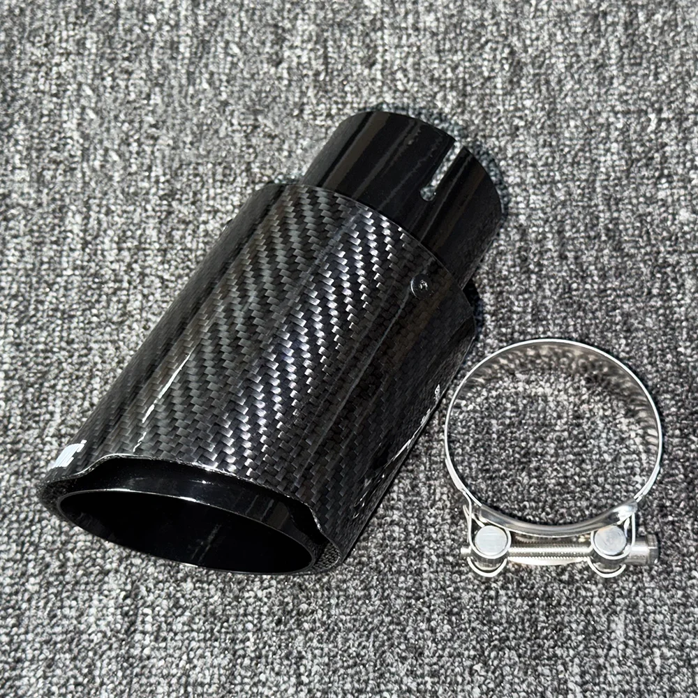 Auto-Tuning Einzelauspuff-Endrohr Schwarz Glänzend Carbonfaser – Bild 3