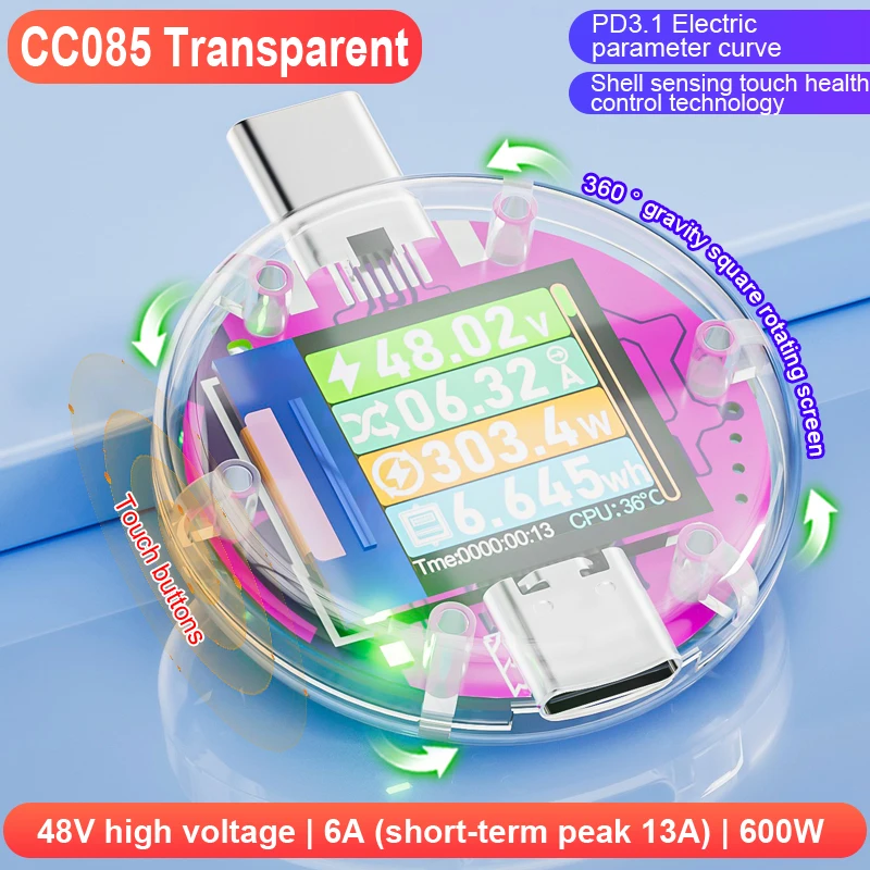 48V 12A Typ-C PD3.1 Ladegerät Erkennung Tester DC Digital Spannung Strom Power Bank Kapazität Meter Amper