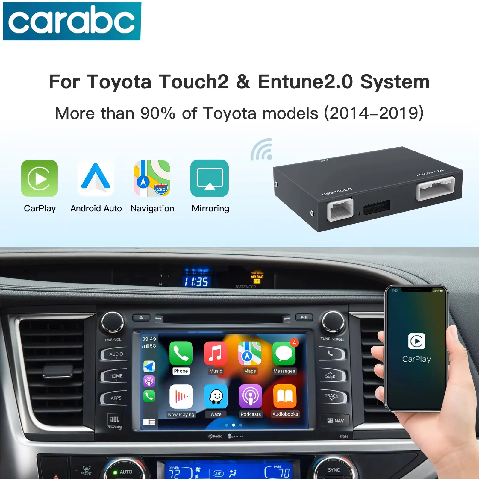 CARABC Drahtloses Carplay Android Auto für Toyota Touch 2 Entune 2.0 Highlander Tundra Sienna Prius Yaris