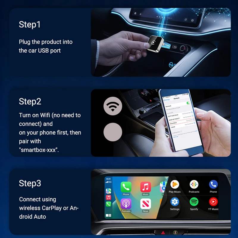 2026 NEU Drahtlose Carplay und Android Auto 2-in-1 Smart Mini Box WIFI – Bild 2