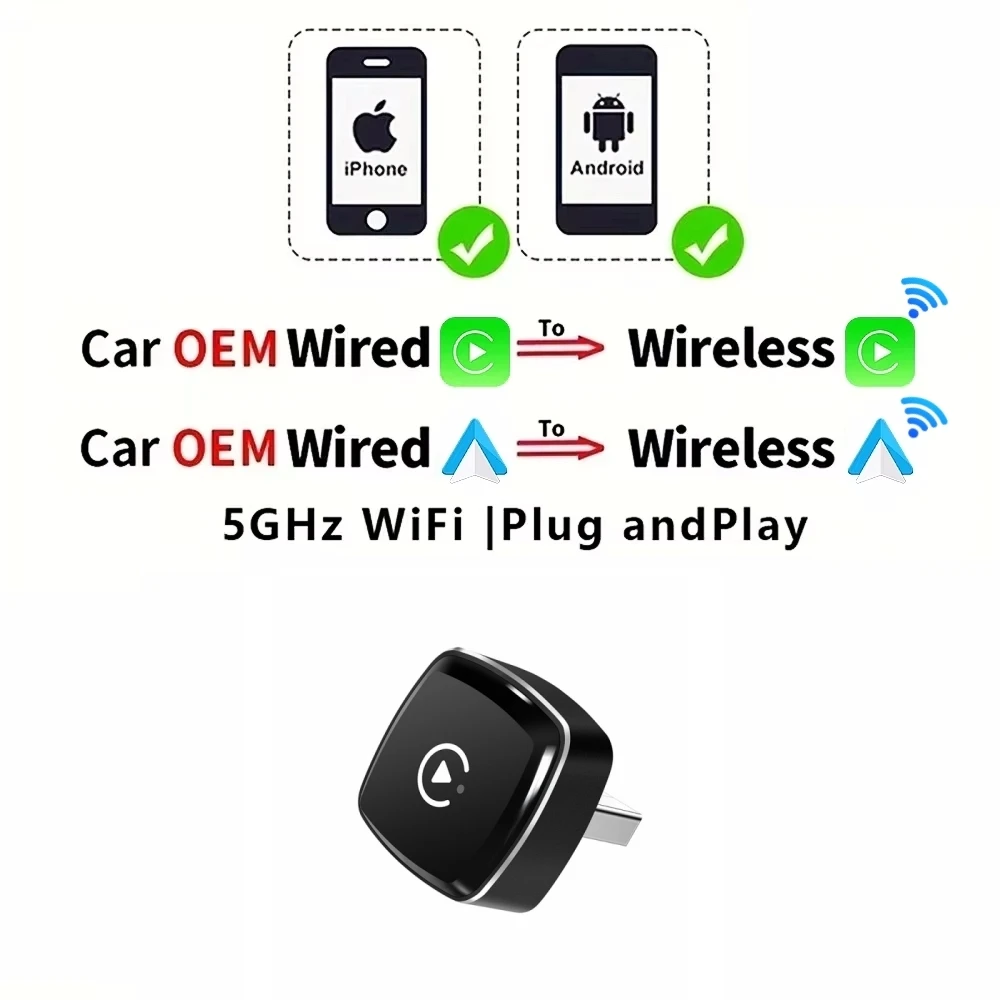 2026 Anyfar 2-in-1 Kabelloser CarPlay-Adapter & Android Auto Wireless-Adapter 5GHz WLAN USB Plug & Play