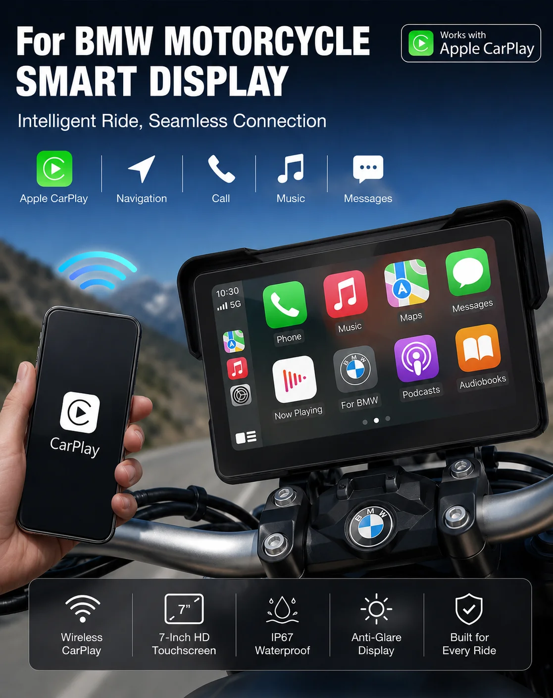 Jansite 7 Zoll Für BMW Motorrad Carplay GPS-Navigation Drahtloses – Bild 3
