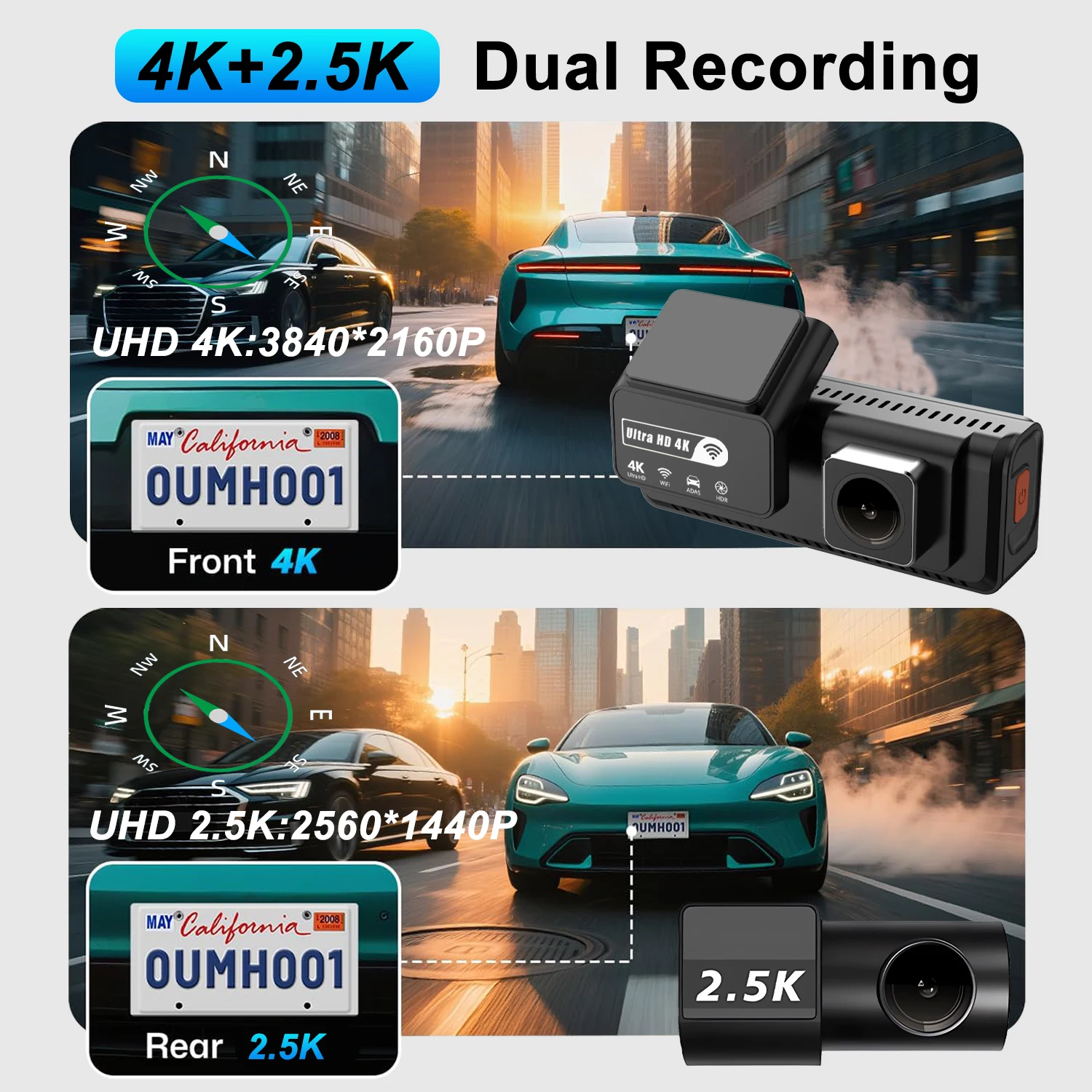 ADAS Dashcam 4K+2.5K GPS WLAN 24H Nachtsicht Mini Optionale Rücklinse – Bild 4