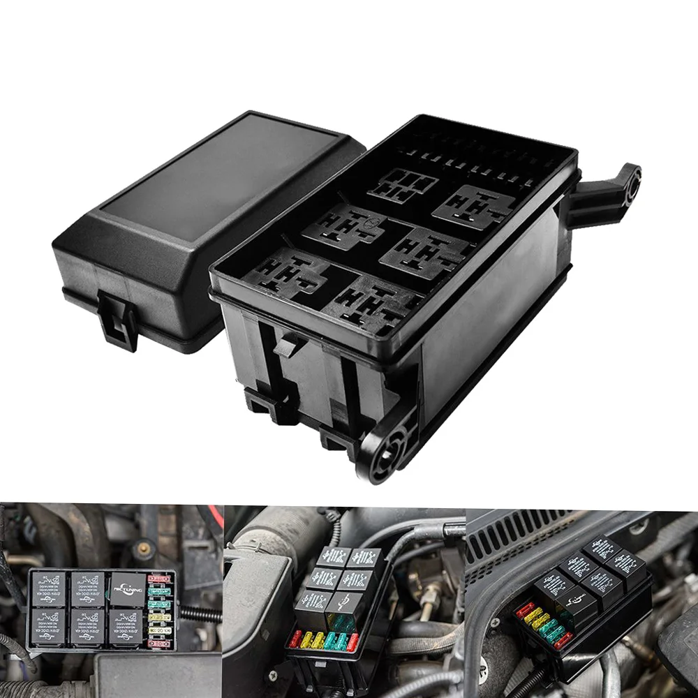 12-Slot Relaisbox 6 Relais 6 ATC/ATO Standard Sicherungshalter Block mit 41 Metallstiften Universal