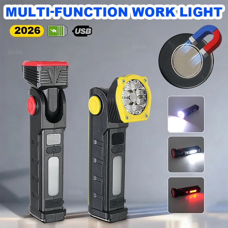 2026 NEUE LED-Arbeitsleuchte Typ-C wiederaufladbare tragbare Taschenlampe starker Magnet COB-Arbeitslicht