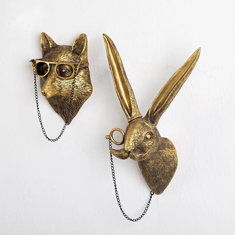 Antik Bronze Harz Tier Anhänger Goldener Hirschkopf Wandaufbewahrung – Bild 4