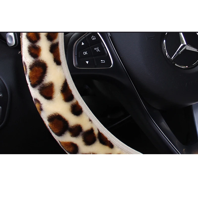 Universelle Lenkrad-Plüsch-Leopard-Auto-Lenkradbezüge Winter-Fell Warm – Bild 5