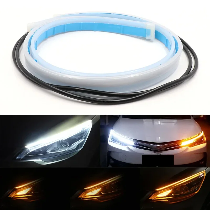 LED DRL Auto Tagfahrlicht Flexible Wasserdichte Streifen Auto Scheinwerfer Weiß Blinker Gelb Brems (2 Stück)