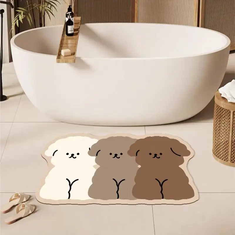 Dreifarbiger Welpen-Badezimmerteppich, Kieselalgen-Schlamm, Badezimmer, schnell trocknende, saugfähige