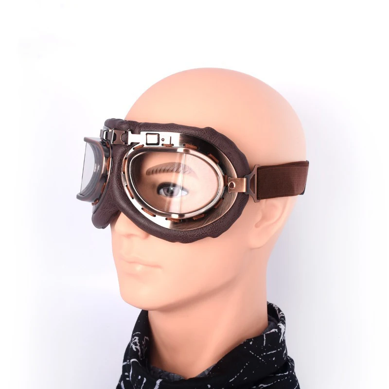 Vintage Leder Motorrad Dirt Bike Brille Pilot Motorrad Retro Jet Helm – Bild 5