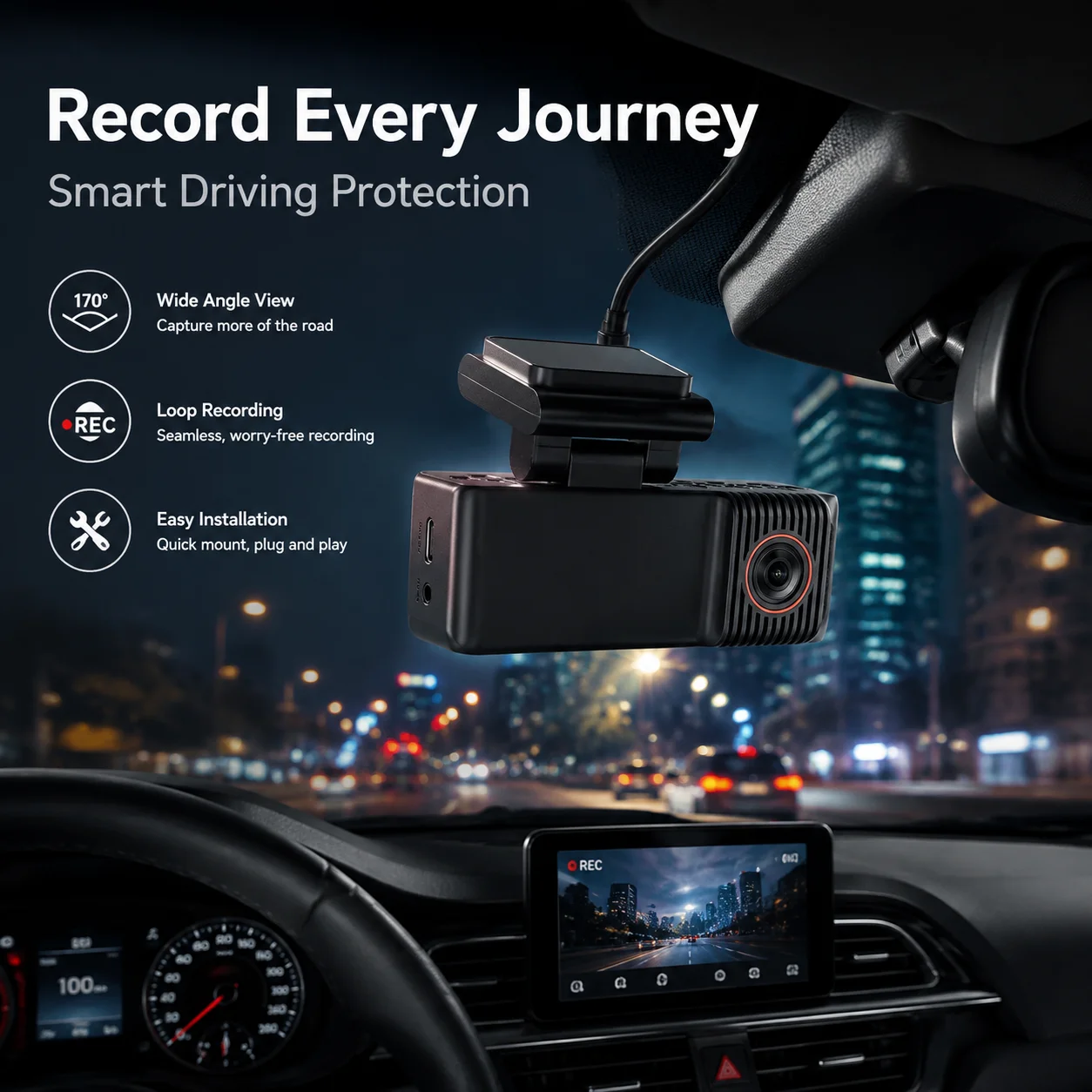 4K-Dashcam mit Parküberwachung, Nachtsicht, intelligenter – Bild 5