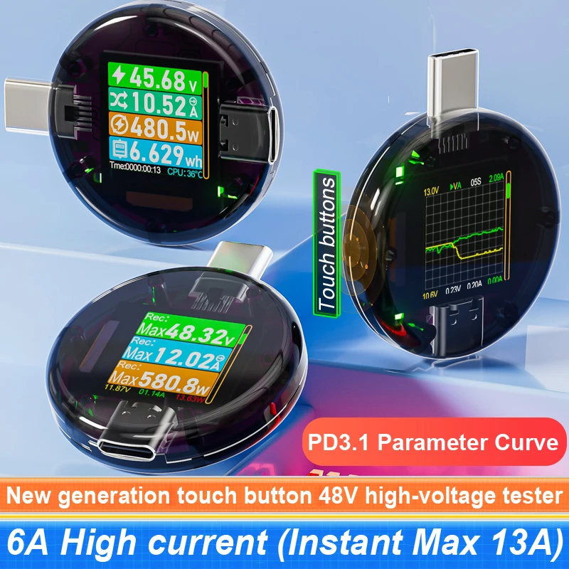 48V 12A Typ-C PD3.1 Ladegerät Erkennung Tester DC Digital Spannung Strom Power Bank Kapazität Meter Amper