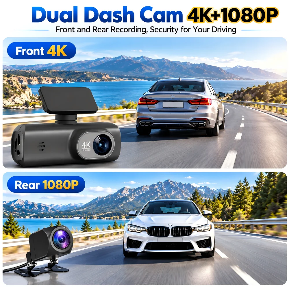 4K Dashcam Fahrzeugkamera, WiFi Dual-Linsen Auto-DVR 1080P – Bild 2