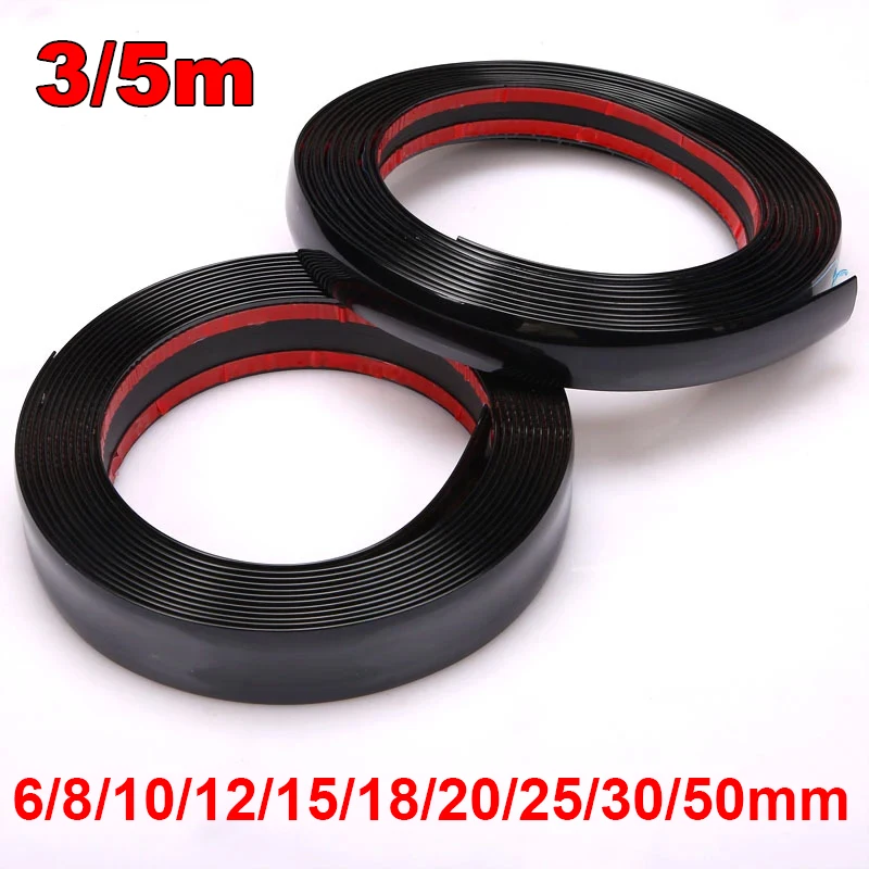 3/5 m Auto Schwarz Körper Streifen Stoßstange Auto Tür Schutz Form Styling Trim 6-50mm Auto lampe Aufkleber
