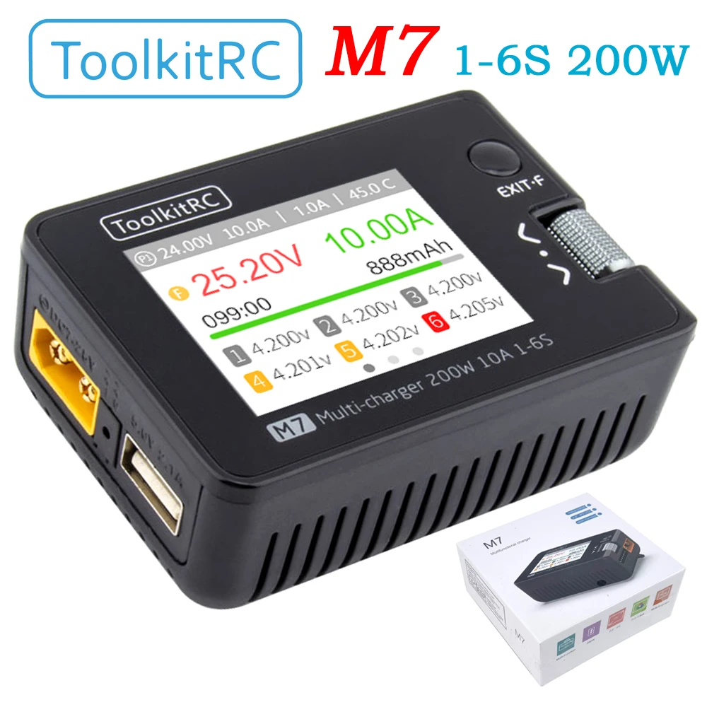 ToolkitRC M7 200W 10A DC Balance Ladegerät Entlader für 1-6S Lipo Batterie mit Spannung Servo Checker ESC