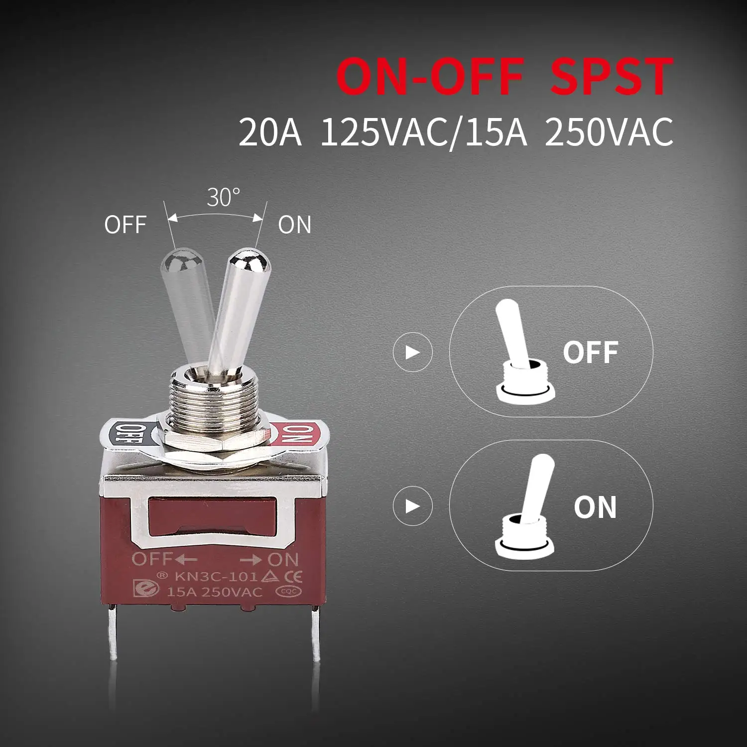 SPST Wasserdichter Kippschalter 12V DC 30A 125VAC 20A Marine (2 Stück) – Bild 2