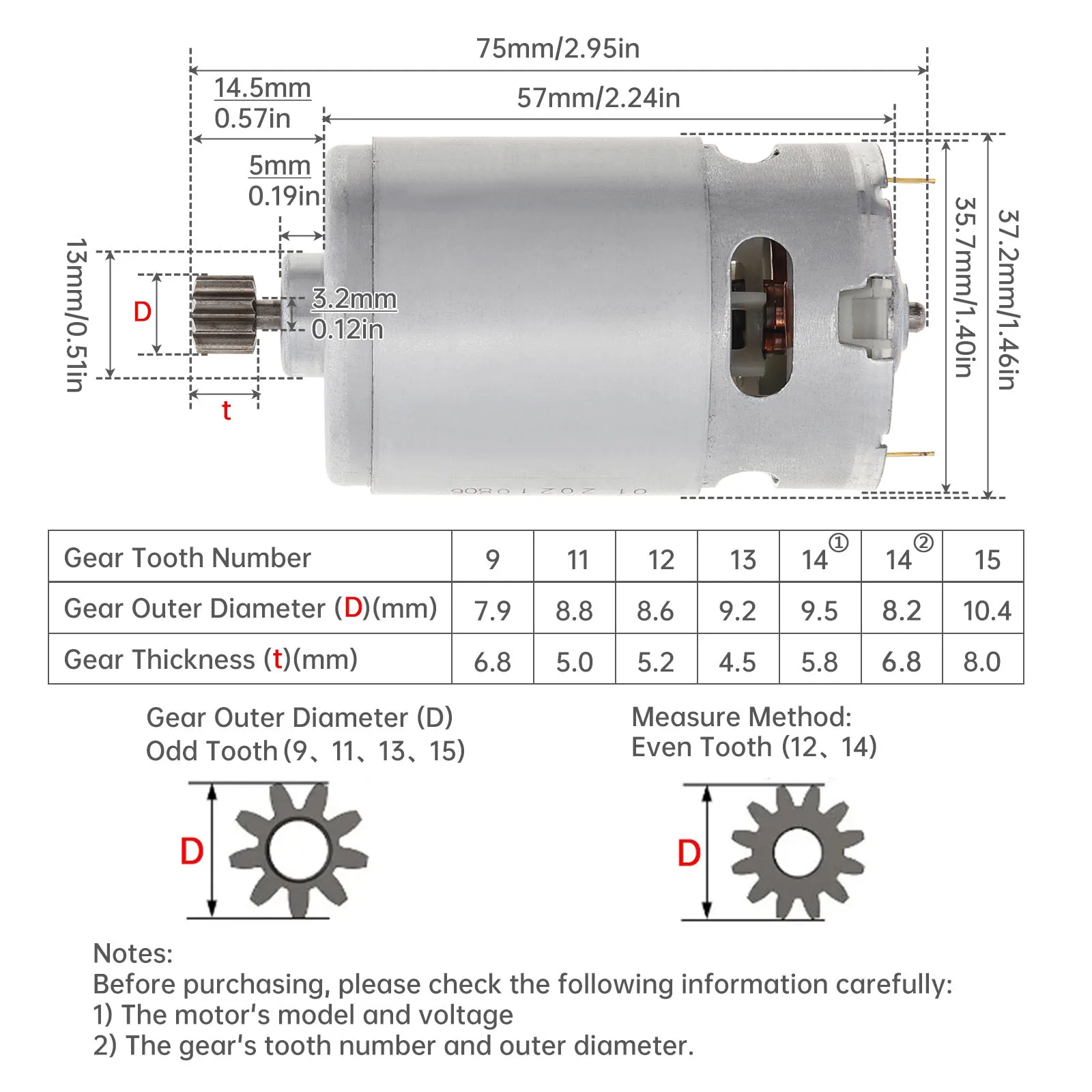 RS550 9/11/12/13/14 Zähne DC-Elektromotor 10,8 V/12 V/14,4 V/16,8 V/18 – Bild 2