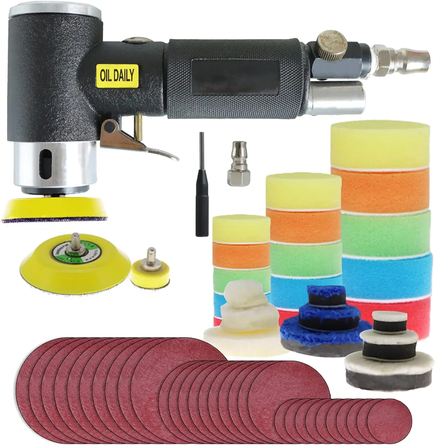 Druckluftschleifer 25mm/50mm/80mm Exzenterschleifer-Set mit Polier- und Polierpads, tragbares