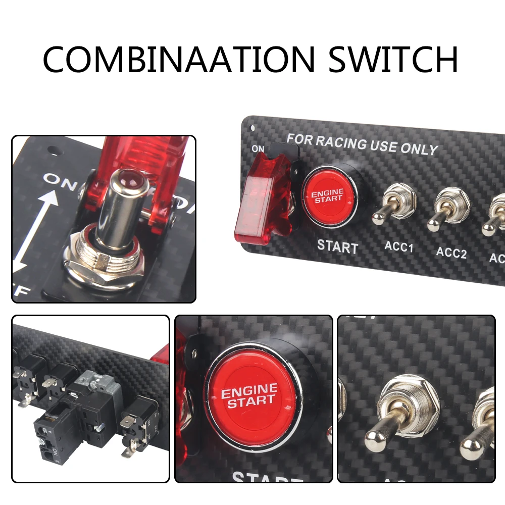 True Carbon Fiber 12V Racing Auto Zündschalter Panel Motor Start Stop – Bild 6