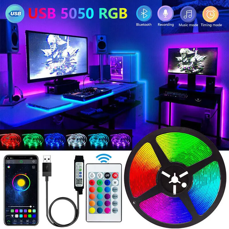 Bluetooth LED Lichter Streifen 5050 Smart App Fernbedienung flexible Diode Lampe RGB Band Hintergrund