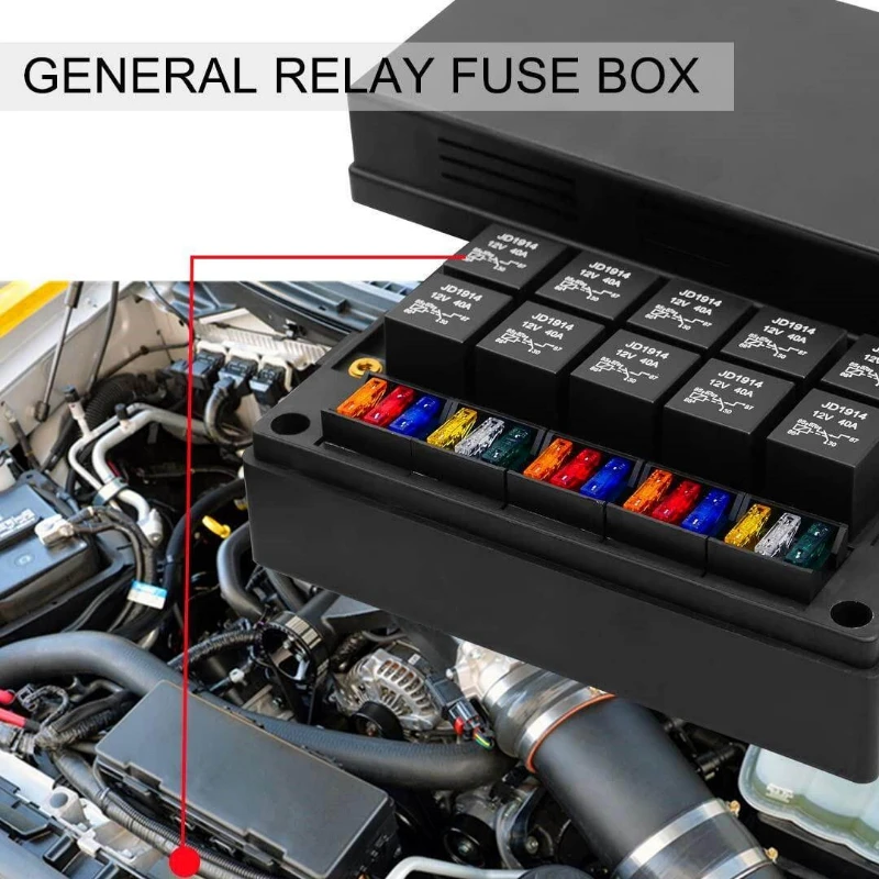 Automobil, Marine, Wohnmobil, Boot DC12V/24V 15-Wege-Sicherungsrelaisbox mit 10 40A Relais Sicherungsblock