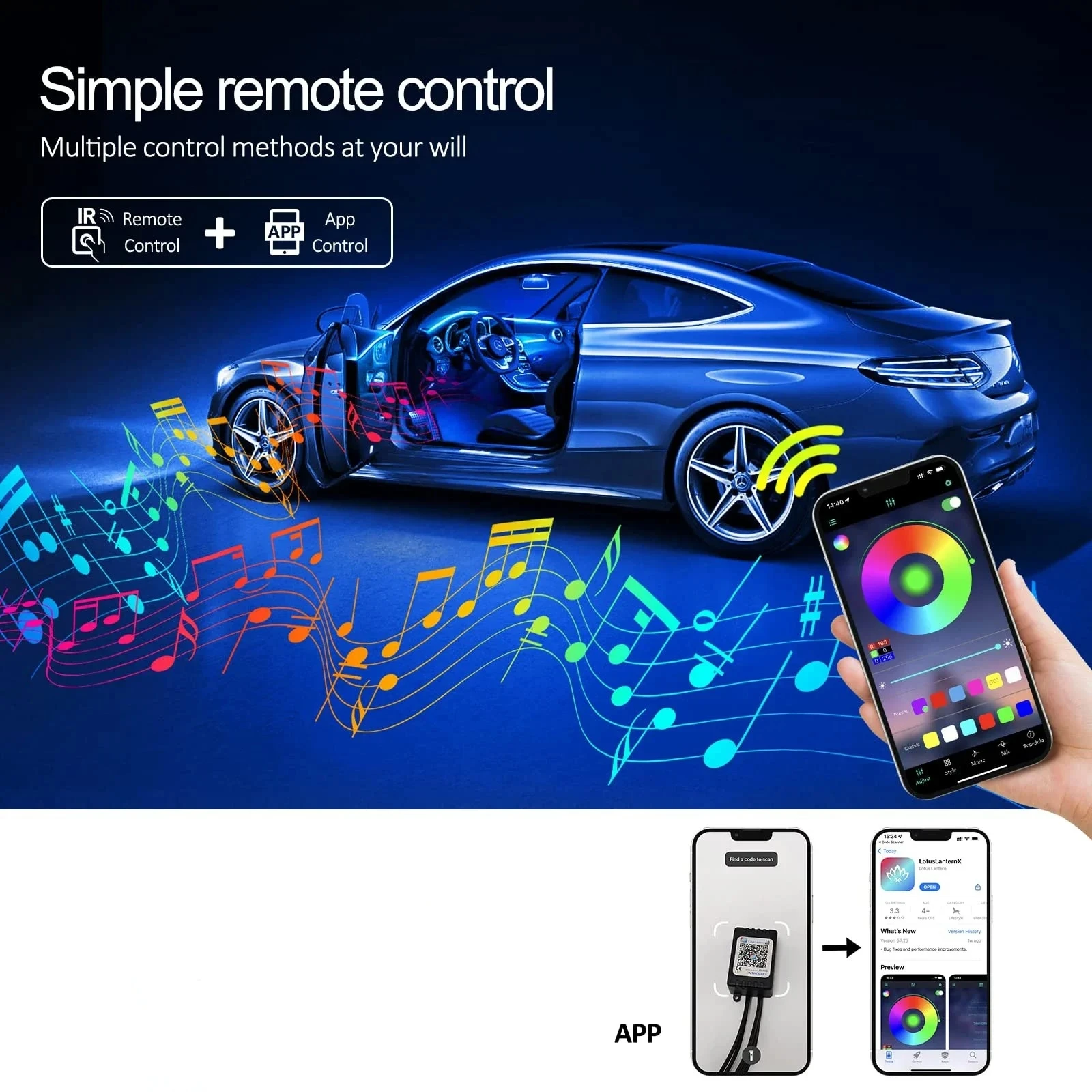 LED Auto Innen Umgebungs Streifen Lichter RGB Fiber Optic Atmosphäre – Bild 5