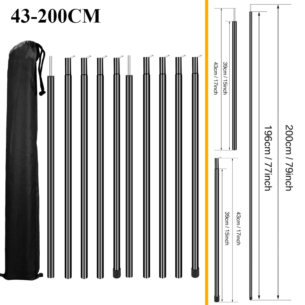 Teleskop-Zeltstangen, 2er-Set, universell verstellbare Camping-Markisenstangen aus Aluminium, Sonnensegel