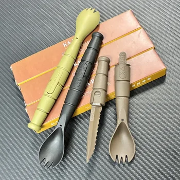 Taktisches Mini-Besteck-Set, EDC, Outdoor-Multifunktionswerkzeug, Gabel, Löffel, Messer, Combo, Camping