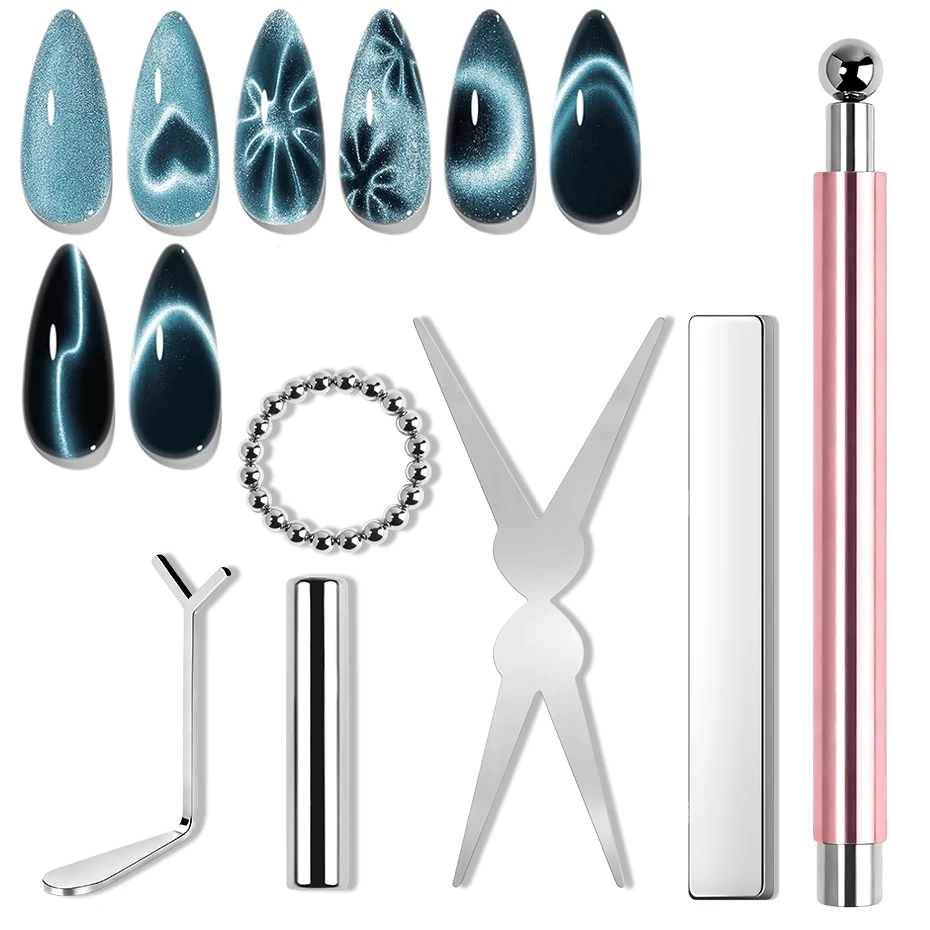 Cat-Eye-Nagel-Magnet-Werkzeug-Set, französische Tipps, Cat-Eye-Herz-Magnete, Nagel-Magnet-Stick (6 Stück)