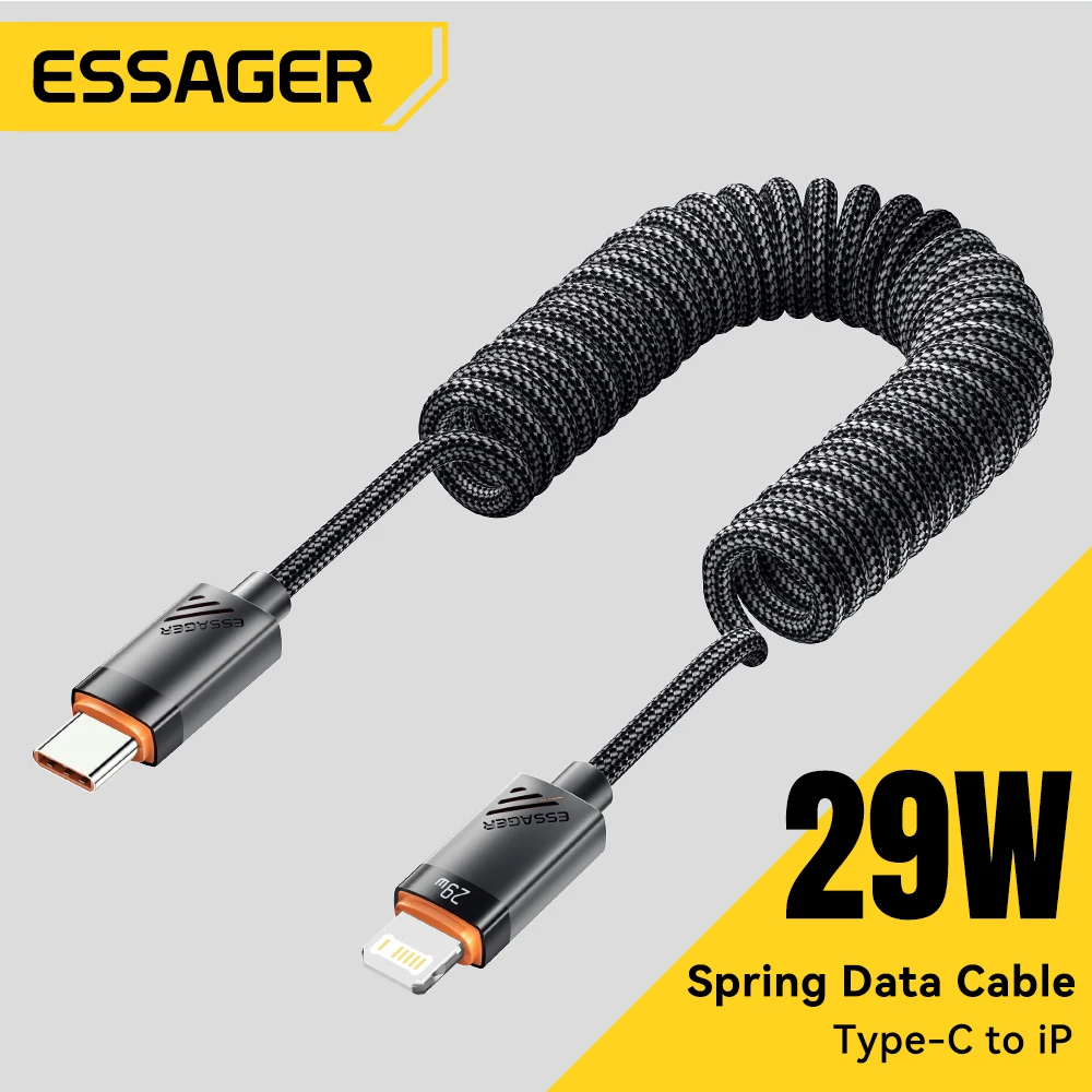 Essager Car Spring USB C auf Lightning-Kabel PD 29 W Schnellladung für Apple iPhone 14 13 12 11 Pro Max