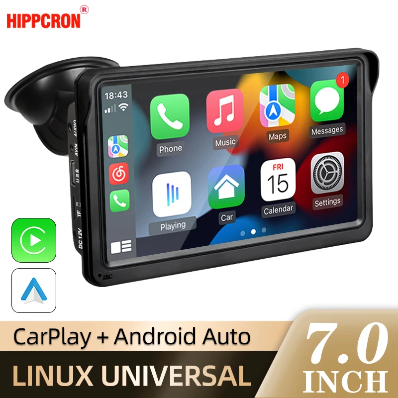 Hippcron 7 Zoll Autoradio Multimedia Videoplayer Drahtloses Carplay und drahtloses Android Auto Tragbarer