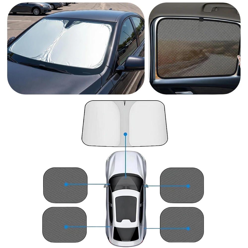 Auto-Sonnenschutz für die Frontscheibe und 4 Fenster, Kit mit UV-Schutz, Auto-Fenster vorne und hinten