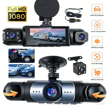 Dashcam, Fahrzeug-DVR-Videorecorder, 4 Kameras für Autos, Blackbox vorne und hinten, innen, Nachtsicht