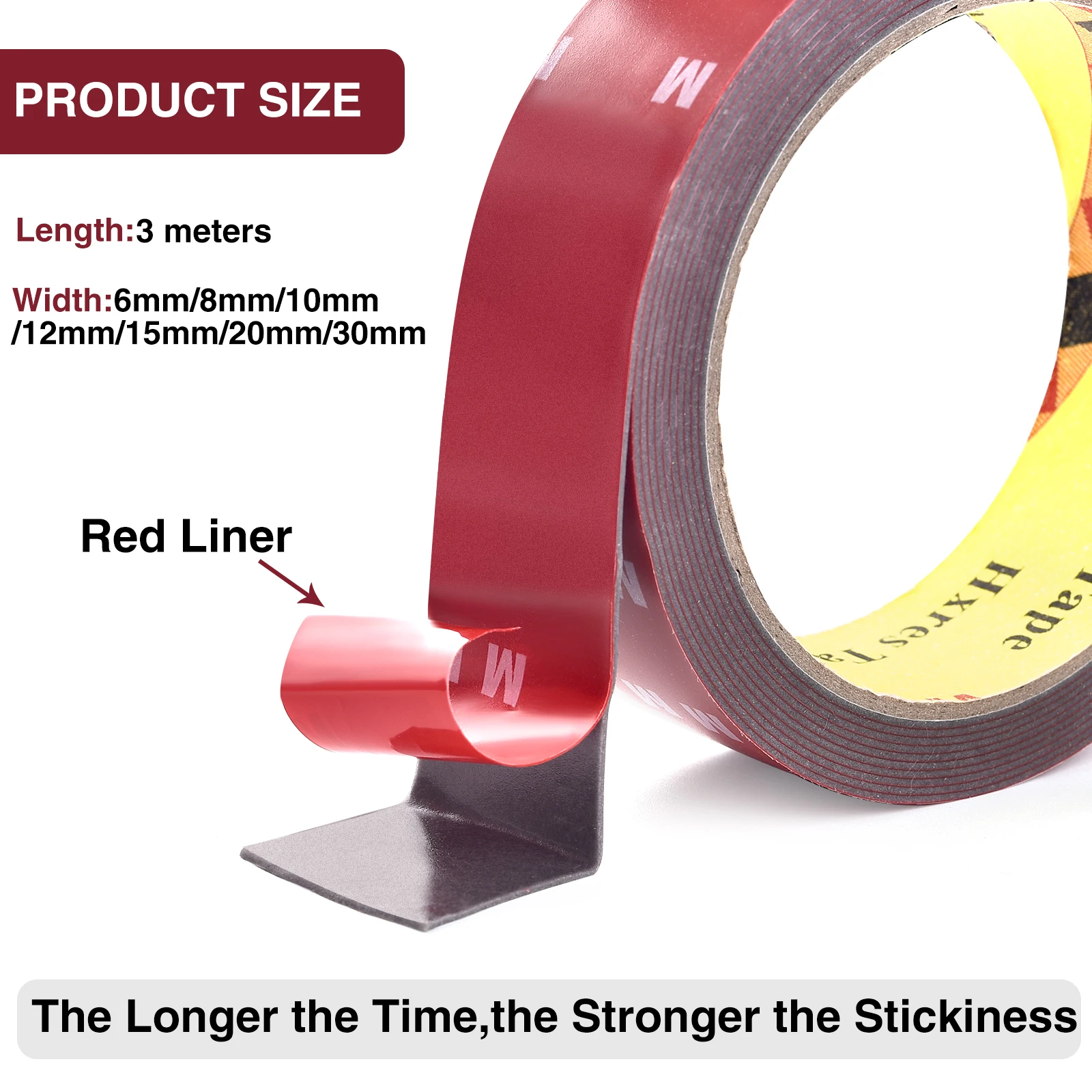 Extra starker doppelseitiger Klebeband, 3 m lang, 6-30 mm dick – Bild 2