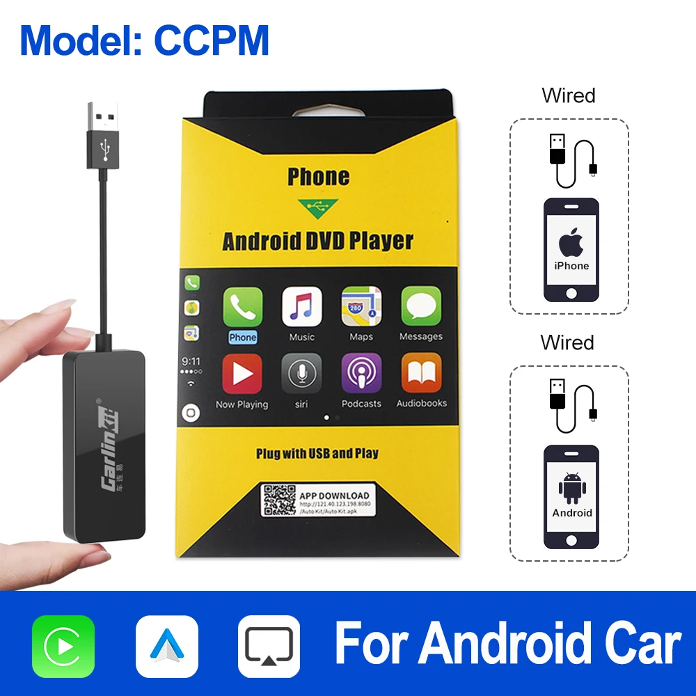 CarlinKit Kabelgebundener oder kabelloser CarPlay-Adapter, USB-Android-Auto-Dongle für Android-Auto