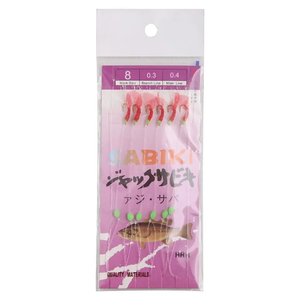 10 Größen Wobbler Sabiki String Hook Rig Angelhaken Leuchtende Bohnen köder Tackle (6 Stück)