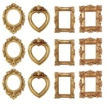 Vintage-Mini-Bilderrahmen, elegant, goldener Ton, Barock-Harz, Wandmontage, Vitrinen, Hochzeit (12 Stück)
