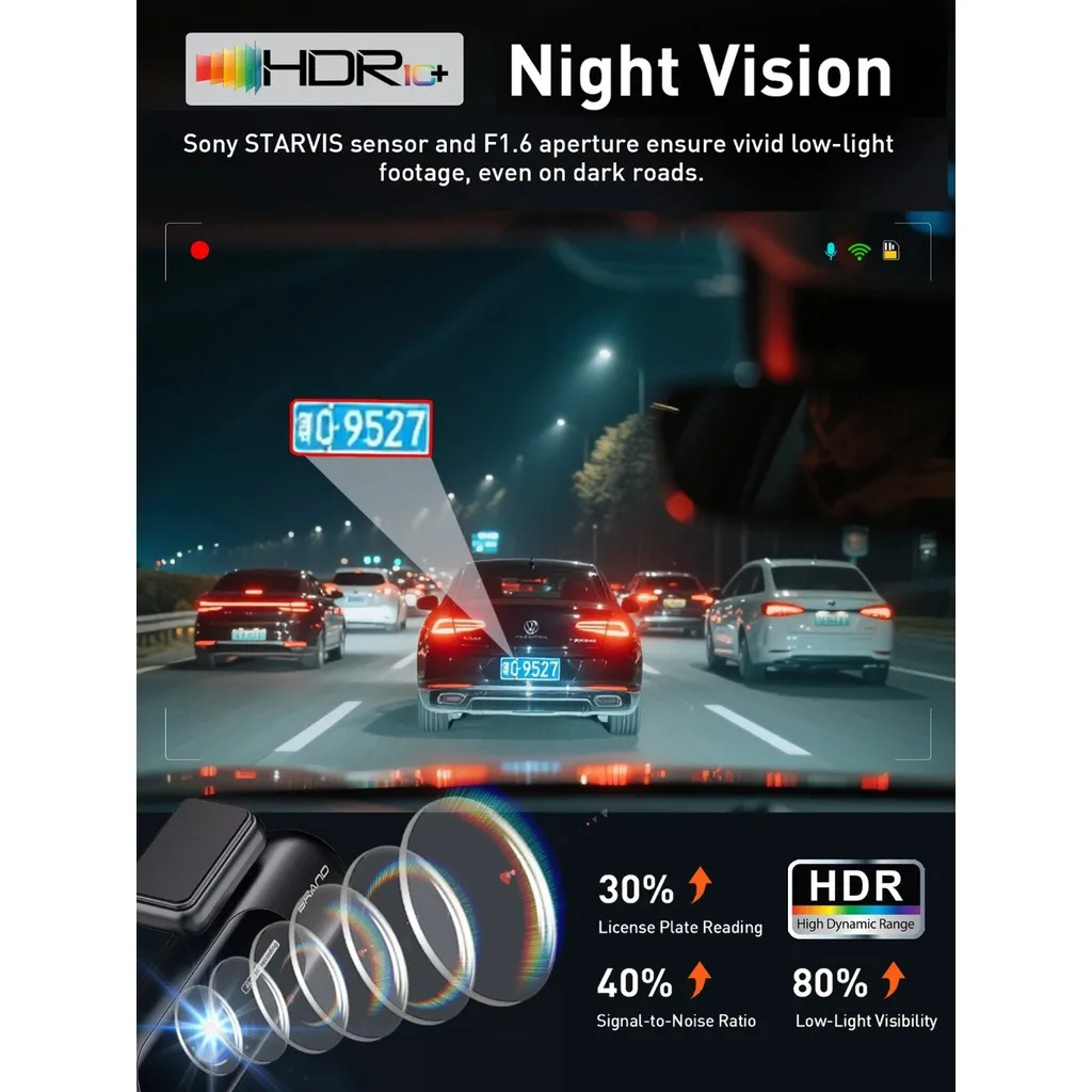 Dashcam für Auto 4K UHD Aufnahme Vorne Hinten Autokamera HDR – Bild 3