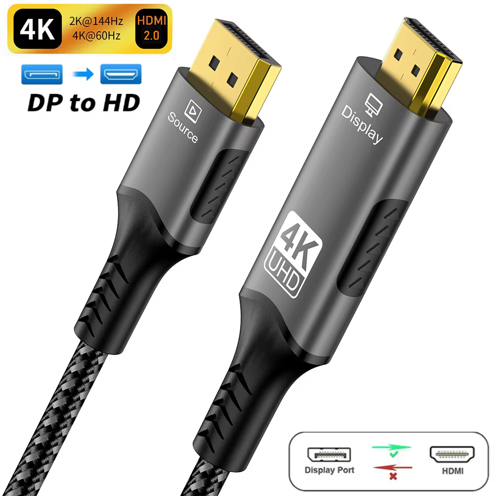 DisplayPort zu HDMI-kompatibles Kabel DP1.4 zu HDMI 2.1 Konverter 8K@60Hz 4K@120Hz HDR für Desktop-Laptop PC