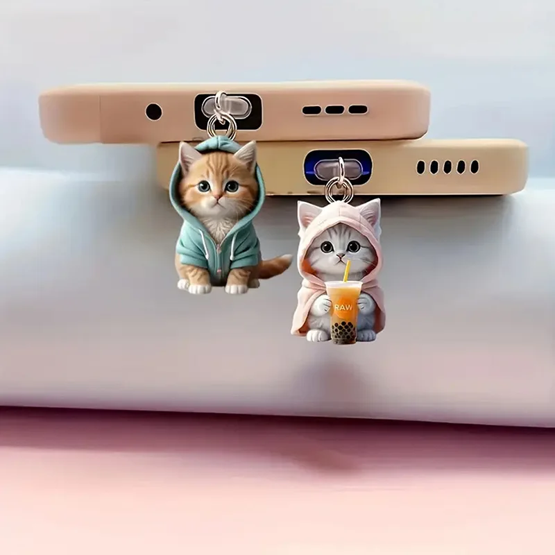 Mode Mini Cartoon Katze Hund Telefon Staub Stecker Anhänger Geeignet – Bild 3