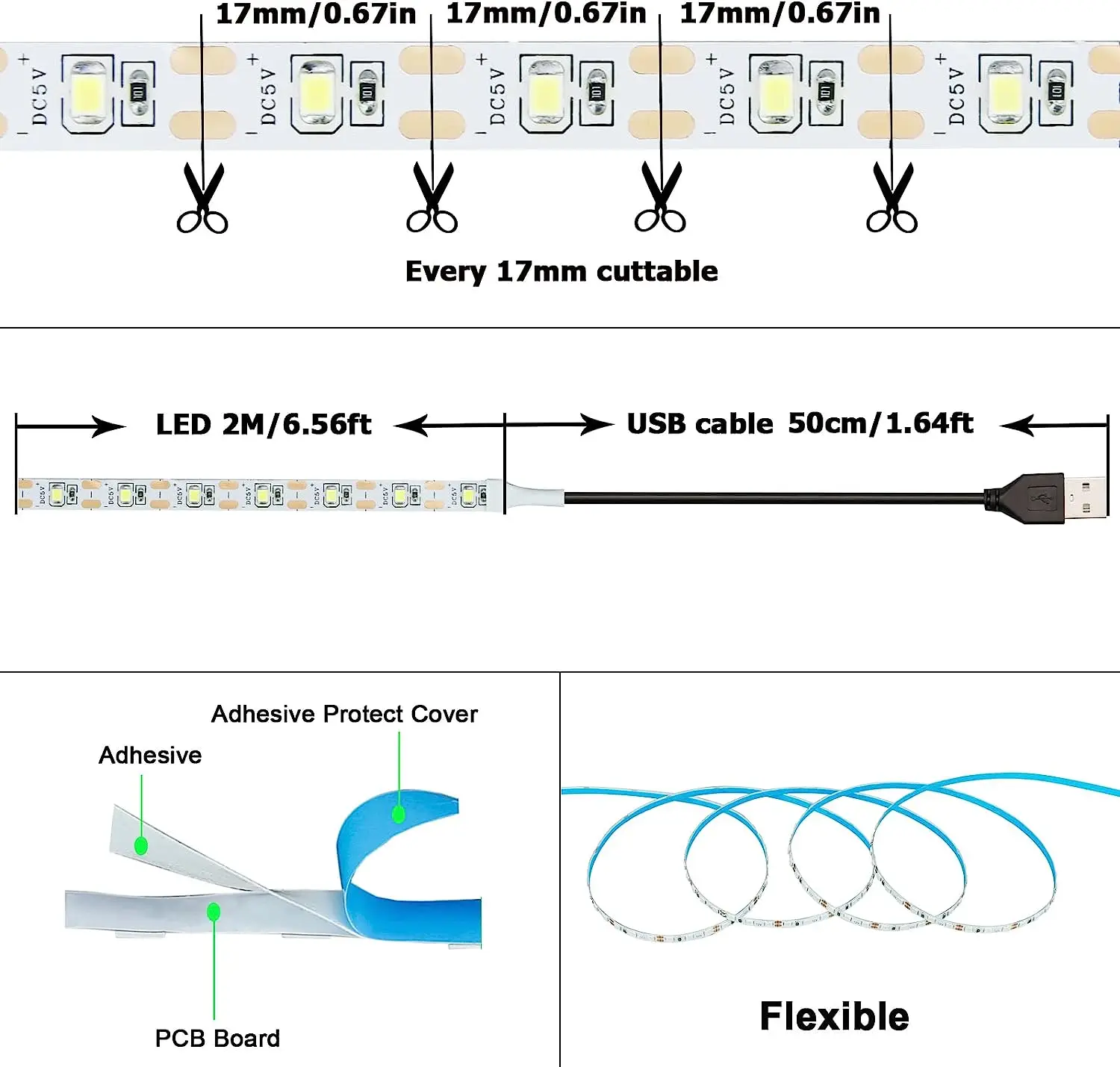 DC 5V USB LED-Streifen 2835 weiß warmweiß LED-Streifen Licht TV – Bild 5