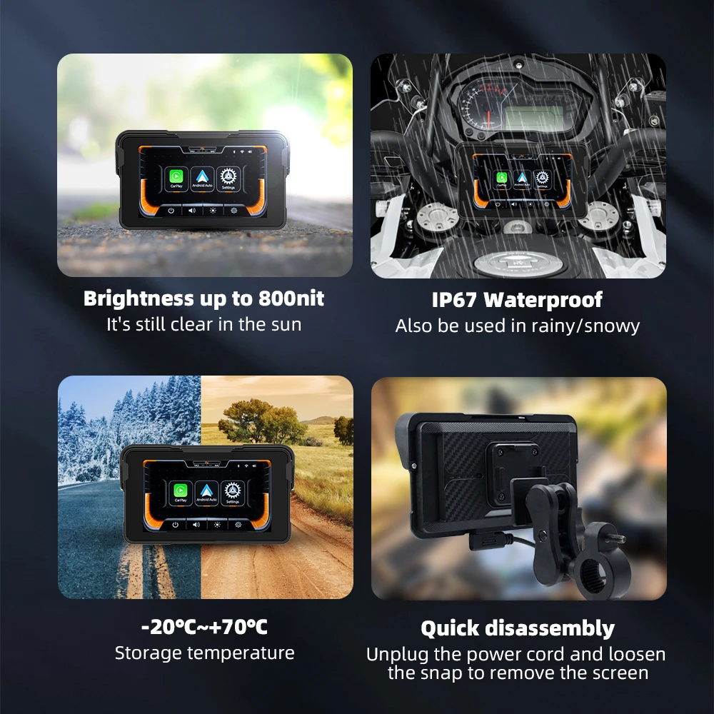 EKIY 5,0 Zoll Wireless CarPlay Moto Android Auto Tragbare Digitale – Bild 5