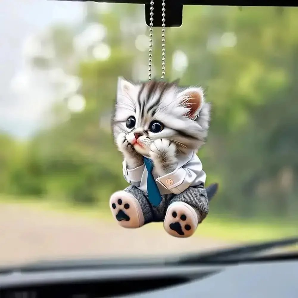 Auto Anhänger Hängen Ornament Mit Kette Realistische Tier Katze-Förmigen Rückspiegel Hängen Dekor Auto Innen