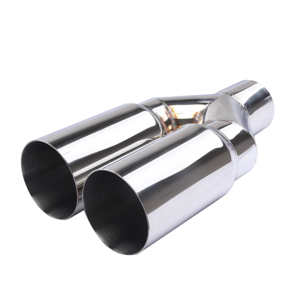 Universal 63mm Einlass 76mm Auslass Doppel Zylinder Edelstahl Auspuff Endrohr Schalldämpfer Für Auto Auspuff