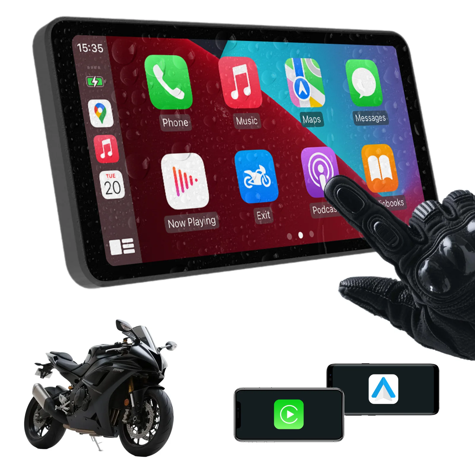 6-Zoll-Motorrad-Smart-Display - kabelloses CarPlay und Android Auto | Bluetooth Sprachsteuerung | IP67