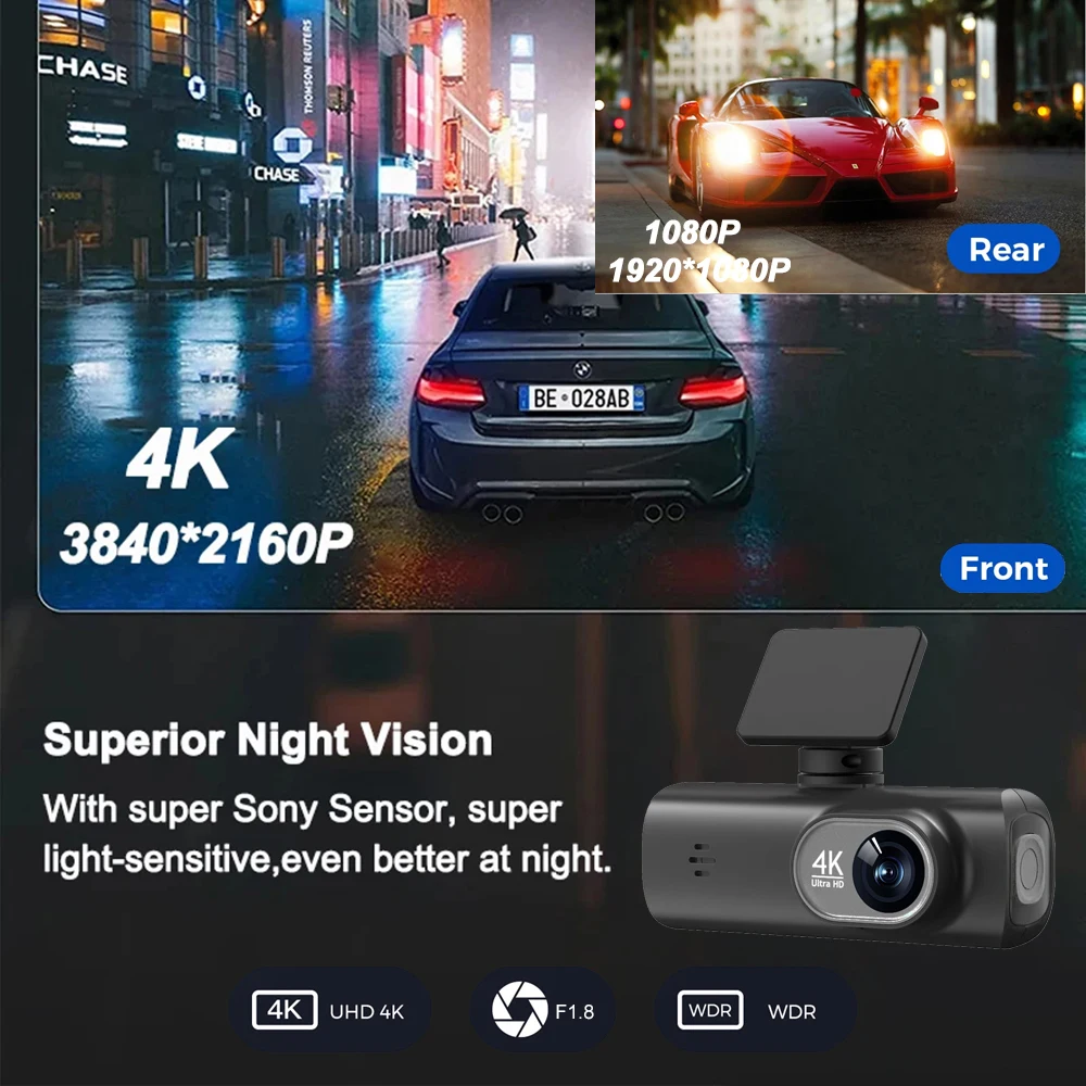 Dash Cam 4K UHD für Auto Kamera Vorne Hinten Dual Objektiv Mit GPS – Bild 3